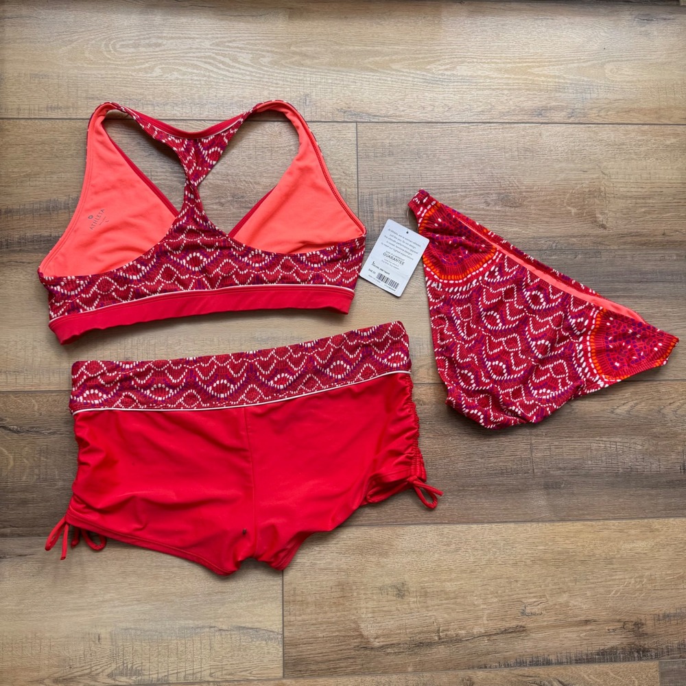 Athleta 3-piece Racer Back Top Bikini Bottom Boy Shorts Bottom Swim Suit Large - Picture 10 of 10